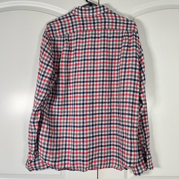 J.Crew Factory 100% linen check print men’s Button Down Shirt size L - Picture 3 of 6